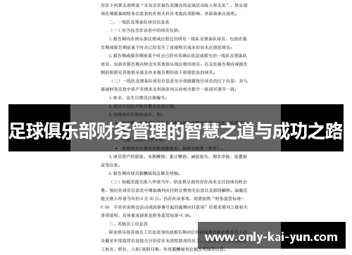 足球俱乐部财务管理的智慧之道与成功之路